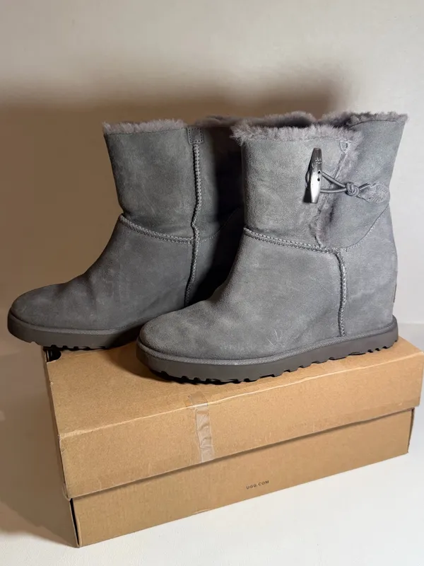 UGG Gray Suede Shearling Ankle Booties - Image 2