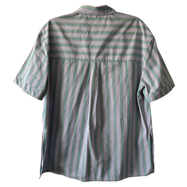 Anthropologie Lilac & Green Stripe Short Sleeve Button Up Shirt Womens XS Cotton - Image 3
