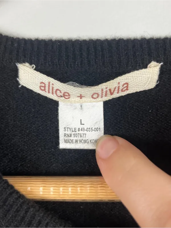 Y2k Alice + Olivia 100% cashmere black white bow button down cardigan large - Image 2