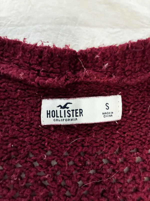 Hollister Open-Front Knit Cardigan - Burgundy - Image 2