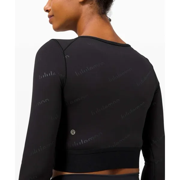 Lululemon Wunder Train Cropped Long‎ Sleeve Shirt Logo Special Edition Size 4 - Image 2