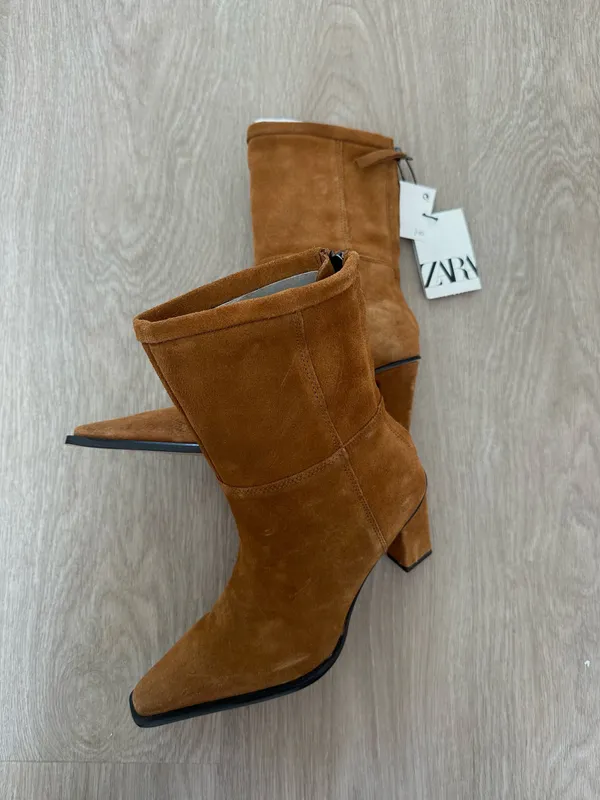 suede tan camel heeled ancle boots heels - Image 6