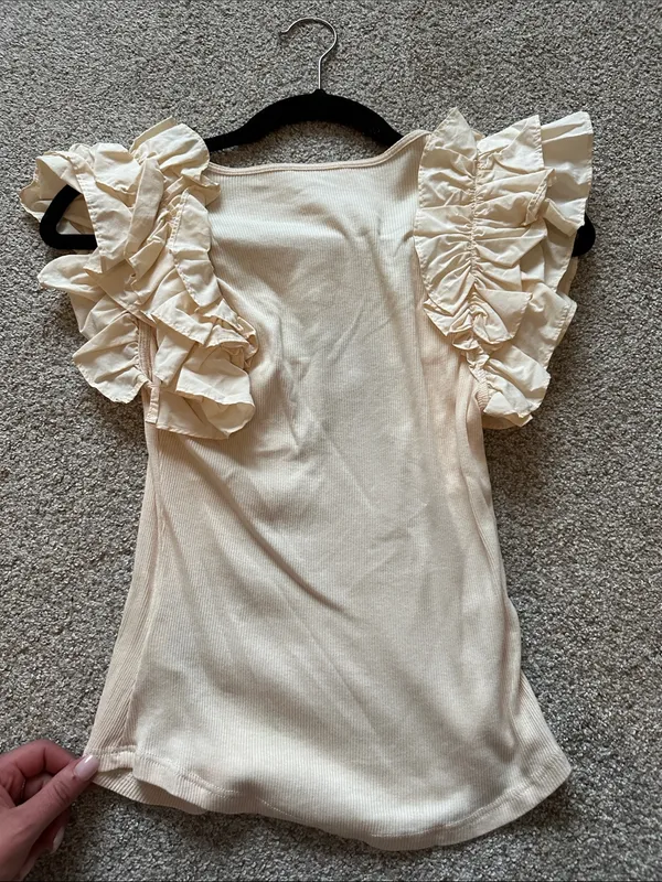 Ulla Johnson Ruffle Sleeve Scoop Neck Tank Top - Cream - Image 4