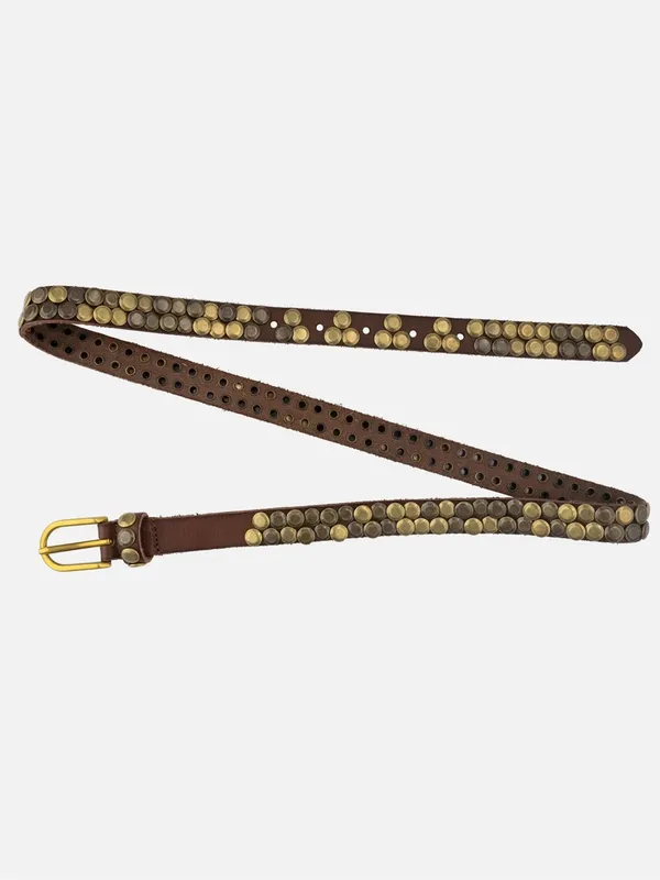 Amsterdam Heritage Chiara Skinny Studded Leather Belt Brown M/L 95 Boho - Image 9