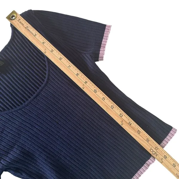 Ribbed Knit Cropped Baby Tee‎ Ruffle Edge Top S Navy Blue Pastel Stretch Indie - Image 14
