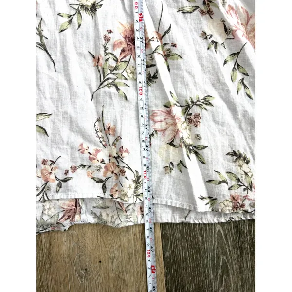 Zara Woman Womens Small 100% Linen Floral Midi Dress Cottagecore Puff Sleeve - Image 2