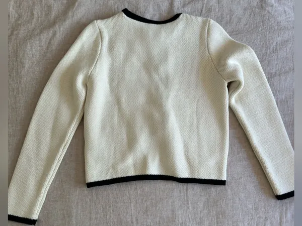Zara Cream Tie Front Knit Cardigan Contrast Trim Large - Image 4