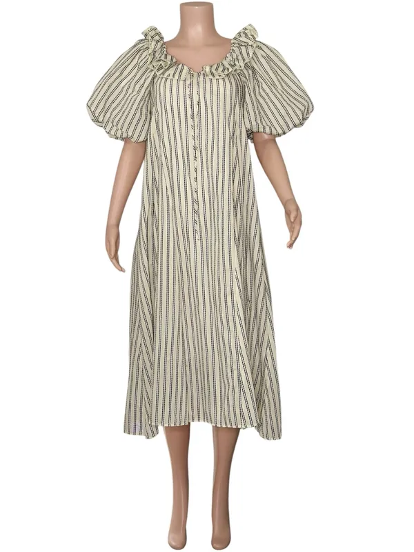ZOCO. Good Luck Puff Sleeve Dress, Blue Stripes, Small - Image 3