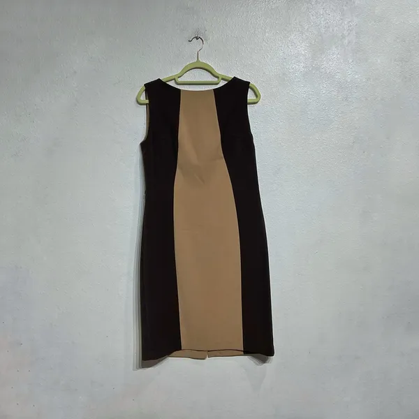 Anne Klein Tan Black Colorblock Sheath Dress Career Midi Sz 12 - Image 2