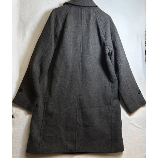 Uniqlo Herringbone Car Coat Charcoal Grey Button Front Overcoat - Image 5