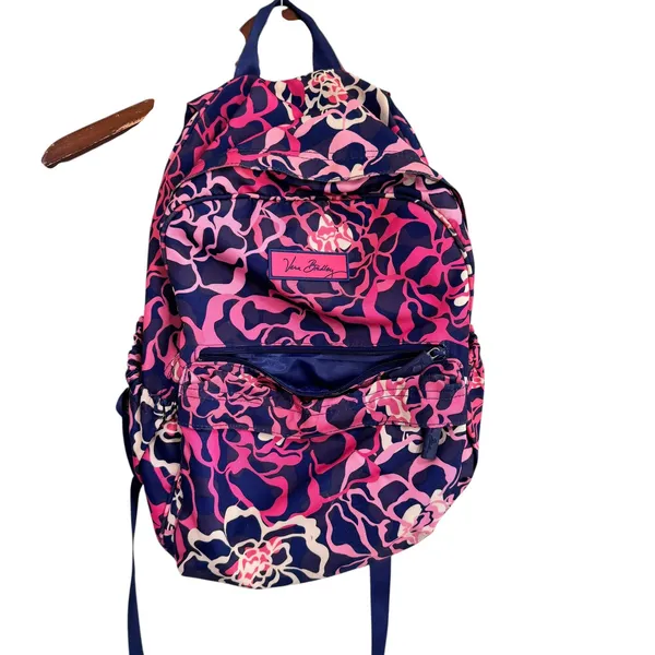 Vera Bradley Lighten Up Grand Backpack Pink Navy Floral Water Repellent Bag - Image 2