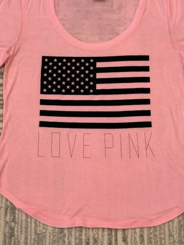 NEW Pink by Victoria's Secret women's medium pink/black USA t-shirt - Image 3