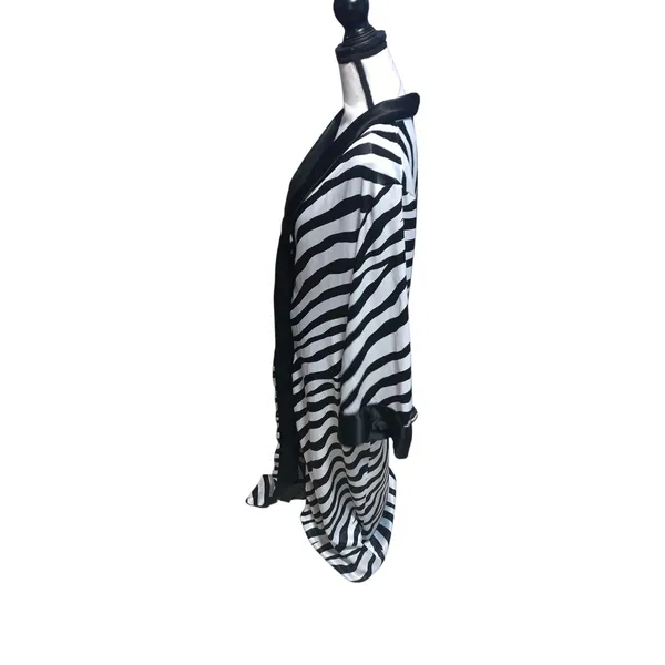 Vintage Victoria’s Secret Gold Label Black & White Zebra Print Satin Long Robe - Image 3