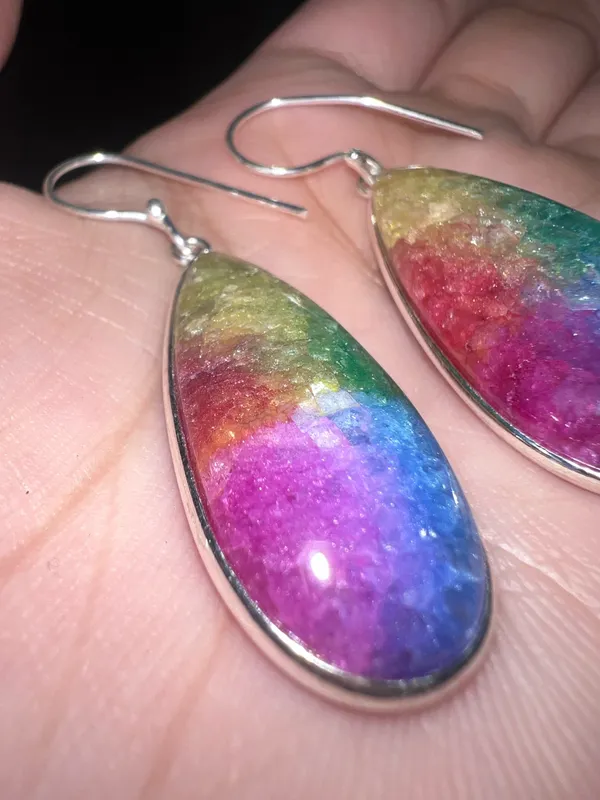 925 silver Rainbow Solar Quartz Gemstone Handmade Drop Dangle Earrings Jewelry 2" - Image 2