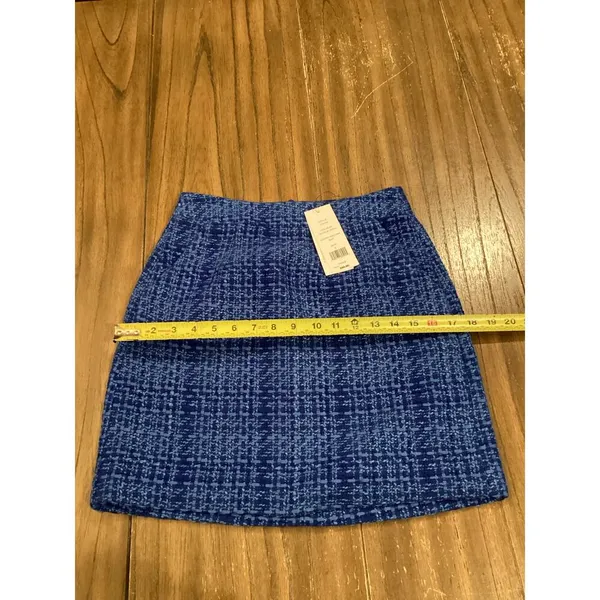 French Connection Azzurra Tweed Plaid Mini Skirt Blue NWT MSRP $98 size 2 - Image 4