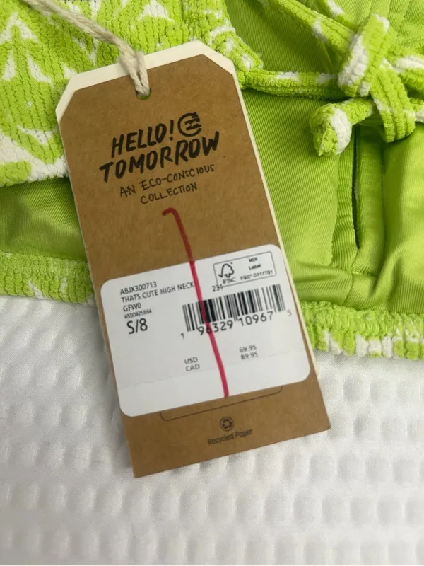 Billabong That’s Cute High Neck Bikini Top S Green White NWT MSRP $69.95 - Image 5