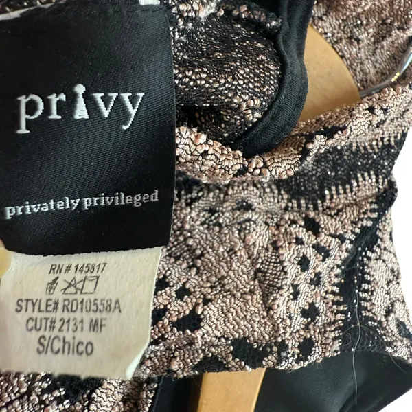 Privy Size S High Neck Lace Bodycon Maxi Dress Black Gold Special‎ Occasion NYE - Image 5