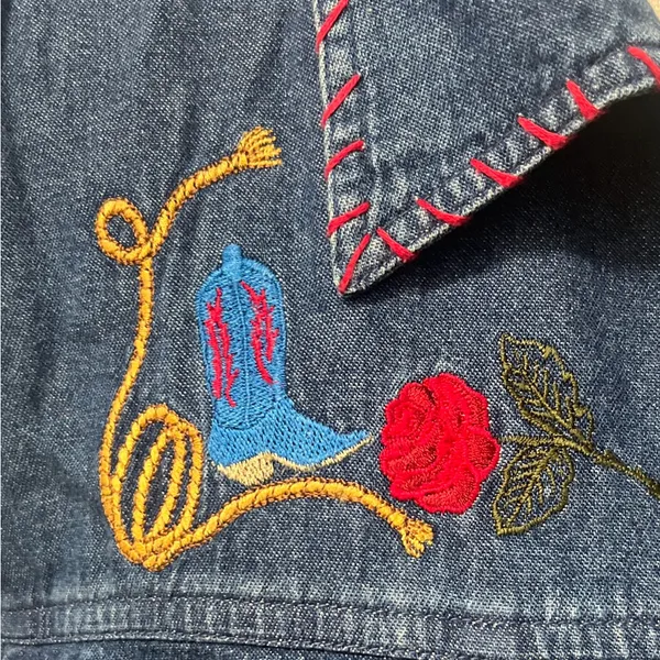 VTG Casey & Max Equestrian Western Embroidered Denim Jean Sleeveless Shirt XL - Image 7