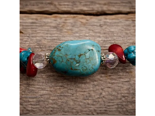 Artisan Jewelry Turquoise & Red Beaded Necklace | 18” - Image 7