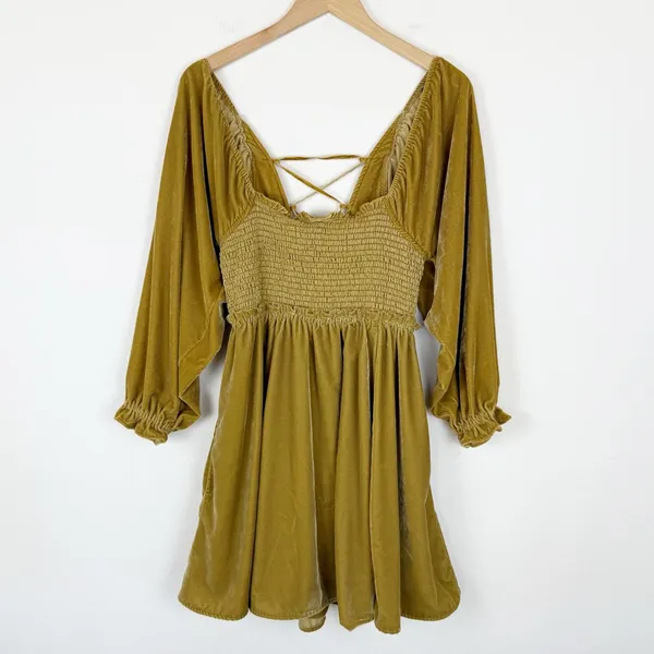 Free People Daphne Velvet Sleeve Dress in Olive Bitters - Image 4