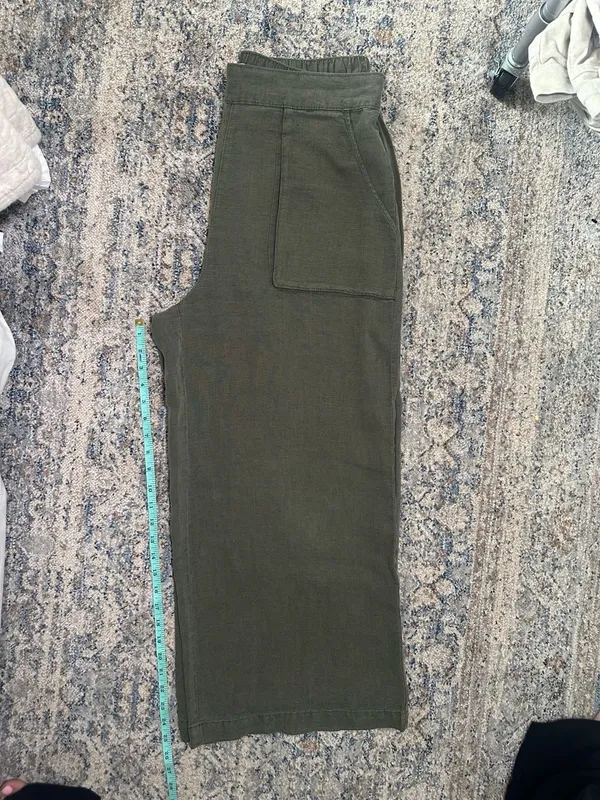 Cynthia Rowley Wide Leg Pants Size XL Green Linen Casual Pocket - Image 4
