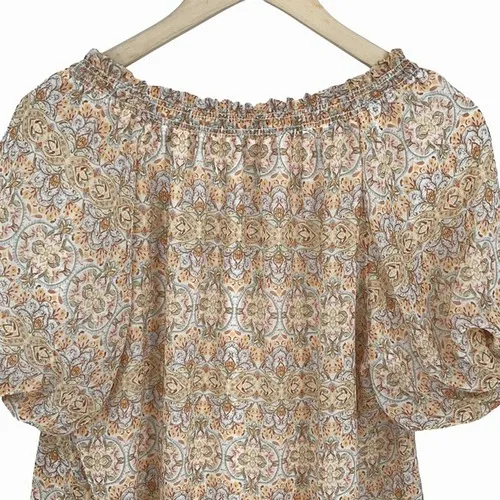 Show Me Your Mumu Women's Kirby Floral Puff Short Sleeve Blouse Yellow Sz Medium - Image 6