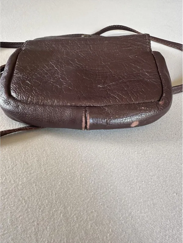 Vintage Brown Leather Mini Crossbody Purse Snap Closure Boho Small Bag - Image 6