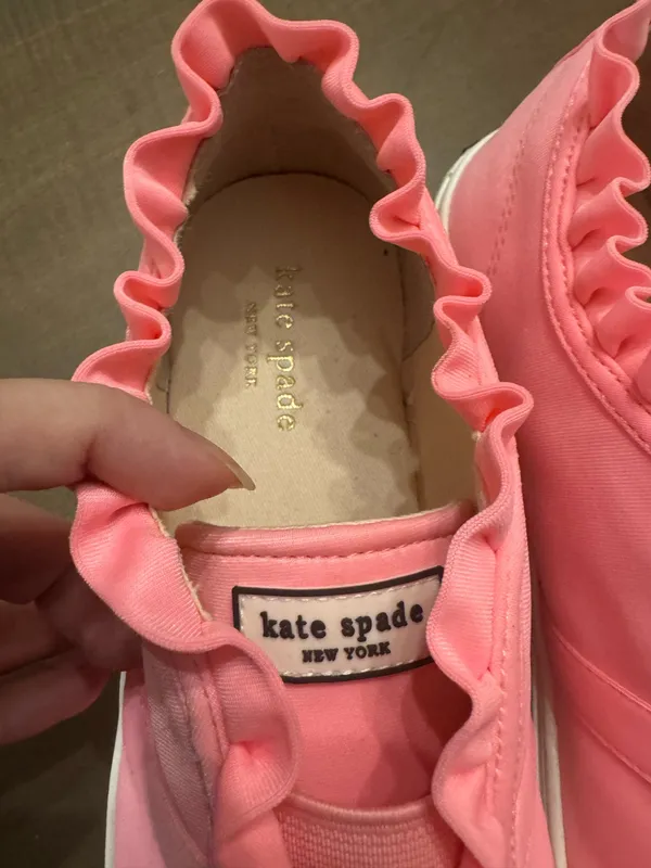 Kate Spade Size 7.5 Lance Pink Ruffle Slip-On Sneakers Tennis Shoes - Image 2