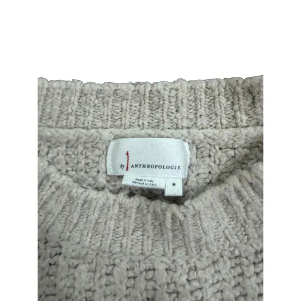 Anthropologie Made in Italy Ribbed Chunky Wool‎ Blend Sweater Cream Mens Medium - Image 3