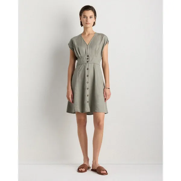 Quince Vintage Wash Tencel Button Front Dress Sage Green Large - Image 2