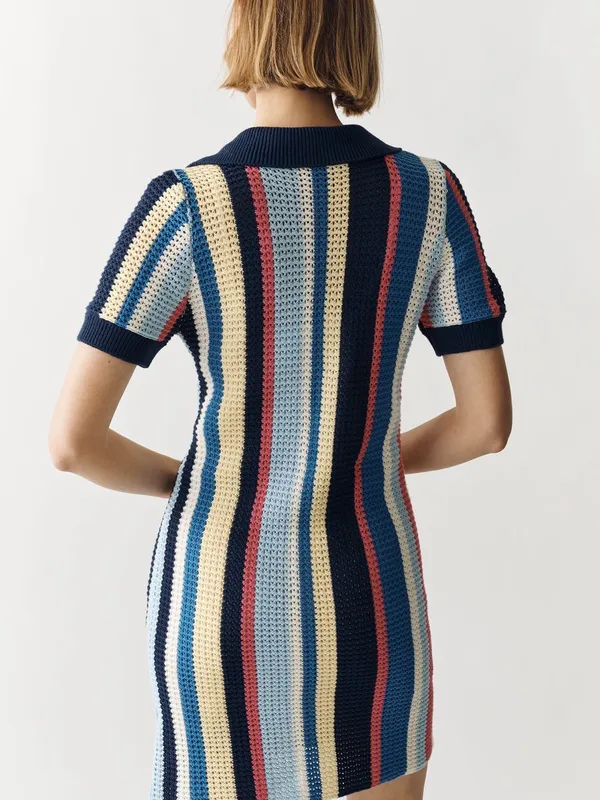 Maeve Anthropologie Multi Stripe Collared Crochet Knit Mini Dress Size Small NWT - Image 4