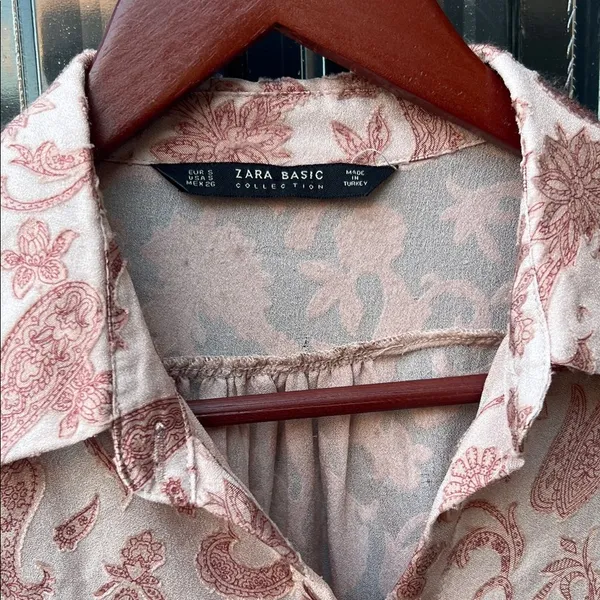 Zara Pink Sheer Paisley Embroidered Collared Button Up Blouse Boho Coast S Small - Image 6