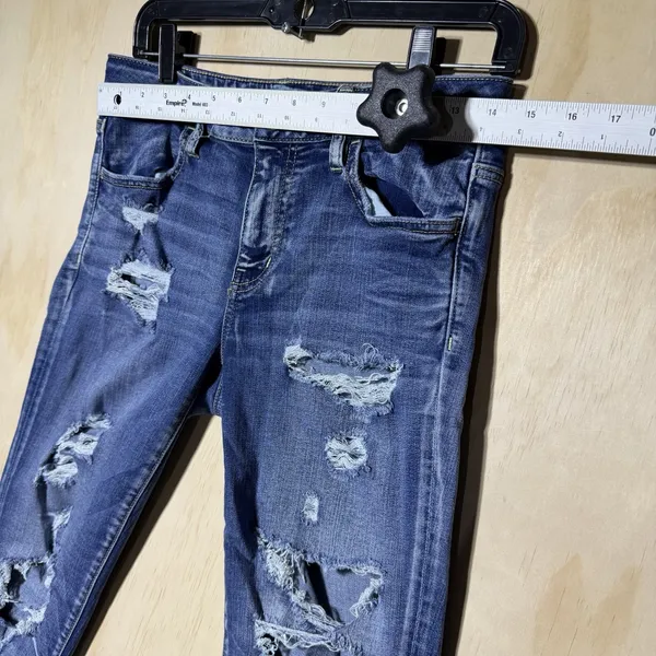 American Eagle Womens Size 8 Jegging Crop Super Stretch Distressed Jeans Blue - Image 4