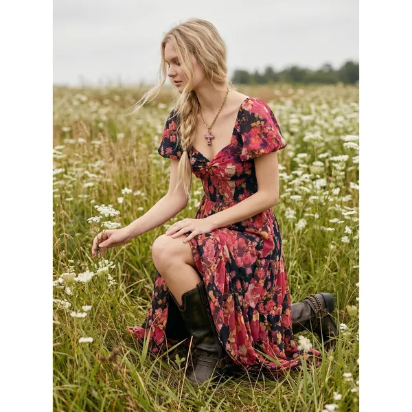 Free People Bohemian Floral Patchwork Sundrenched Maxi Dress Large - Image 5