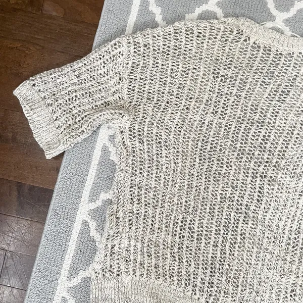 Free People marble tan crochet knit open cardigan quarter sleeve sweater - Image 9