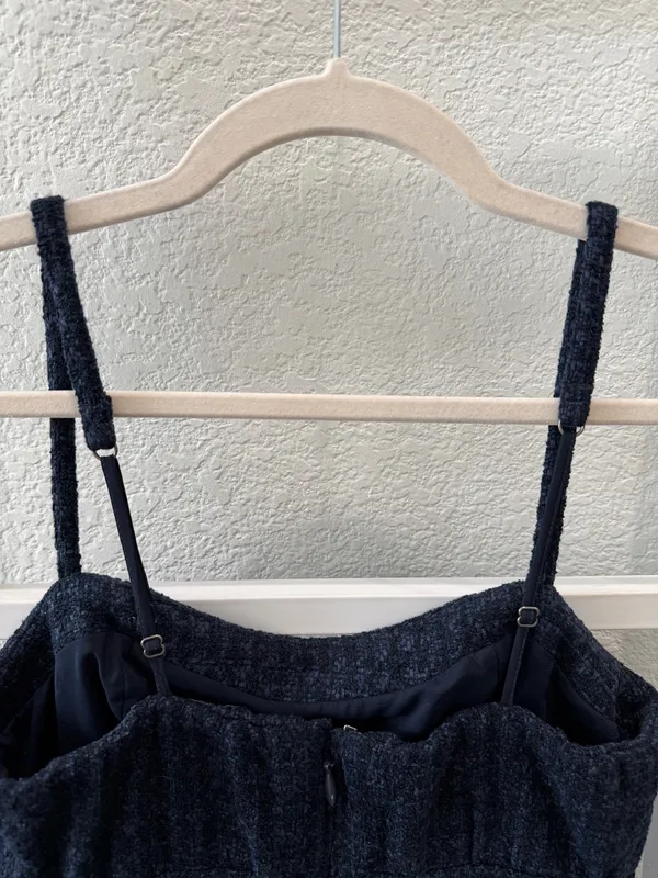 Abercrombie & Fitch Navy Tweed Mini Dress XS Tall Adjustable Straps - Image 6