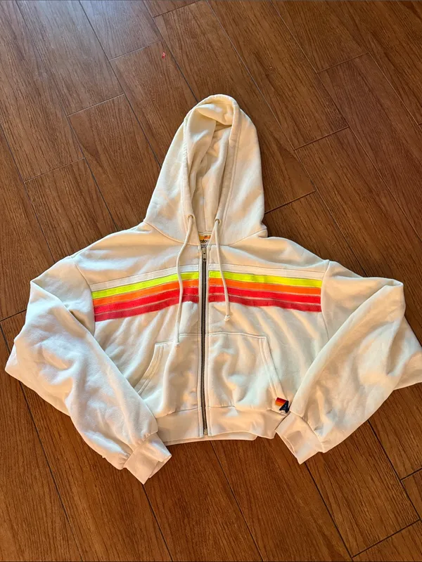 Aviator Nation 5 STRIPE CROPPED ZIP HOODIE- size Medium - Image 3