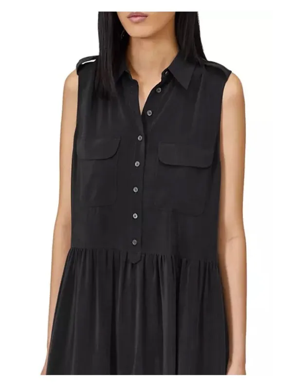 Equipment Femme Black Silk Allix Tiered Button Front Midi Dress Sz.M - Image 4