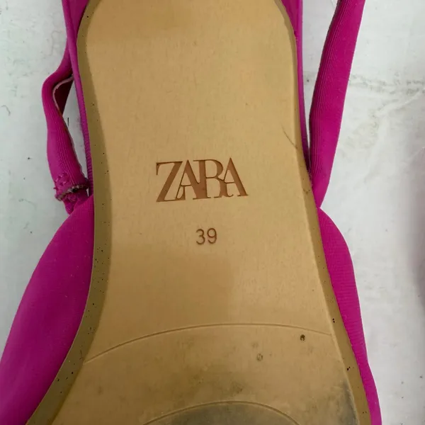 Zara Fuchsia Pink Rhinestone Buckle Slingback Kitten Heels Women's EU 39 US 8 - Image 7