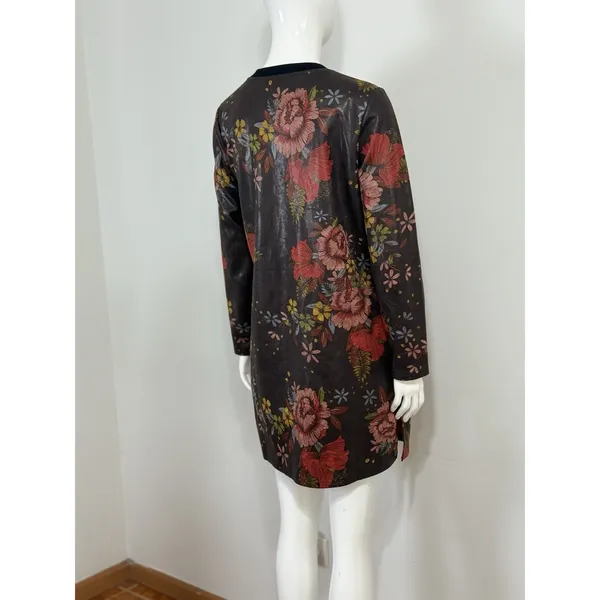 TOV Los Angeles Faux Leather Floral Snap Front Coat Dress Jacket Duster 38 NWT - Image 7