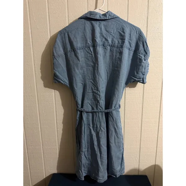 Guess Los Angeles Blue Chambray Button Down Belted Shirt Dress Small - Image 3