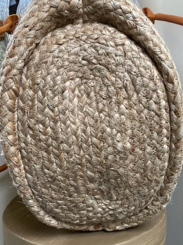 Metallic Silver & Natural Jute Tote with Tan Handles - Image 7