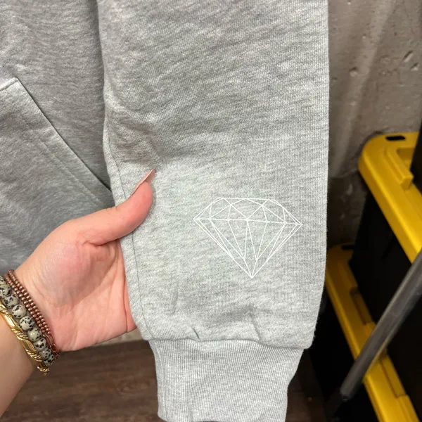 Diamond Skateboards Gray White Logo Pullover Fleece Hoodie Large L NWT Skater - Image 5