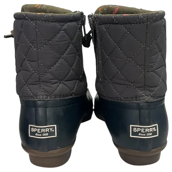 Sperry Saltwater Duck Boots Womens 9 Gray Navy Quilted Rubber Outdoor STS9327F - Image 9