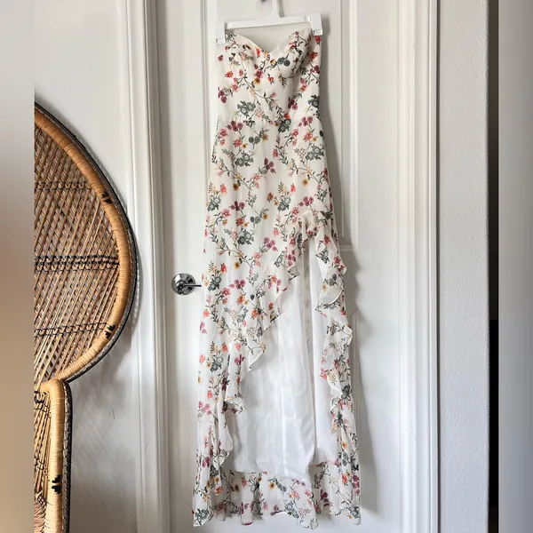 Amanda Uprichard Eden Strapless White Floral Gown Elegant Cocktail Party Dress M - Image 2