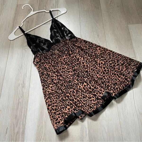 Vintage Y2K top sequin mesh leopard print womens Brown Black (small) lingerie - Image 3