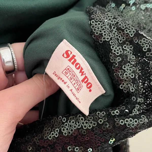 Showpo. Started Singing Emerald Sequin One Shoulder Backless Dress Gown 6 NEW - Image 7