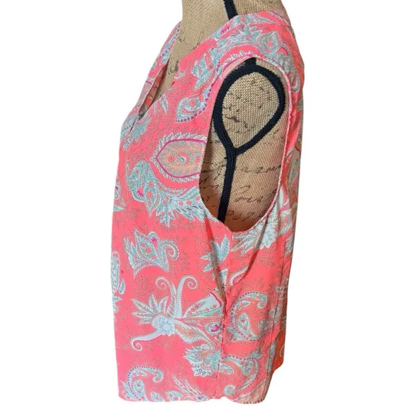 American Eagle Outfitters Coral Teal Paisley Sleeveless Blouse L - Image 3