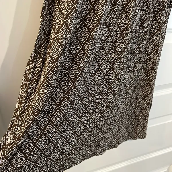 Loft Sun Dress Brown White Geometric Print Size 4 - Image 5