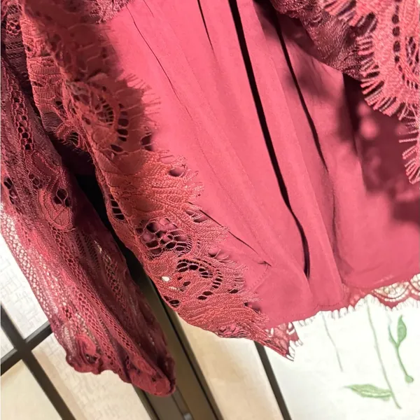 Taylor & Sage COPY - Layson Elegant Lace Women's Top in burgundy red blouse - Image 6